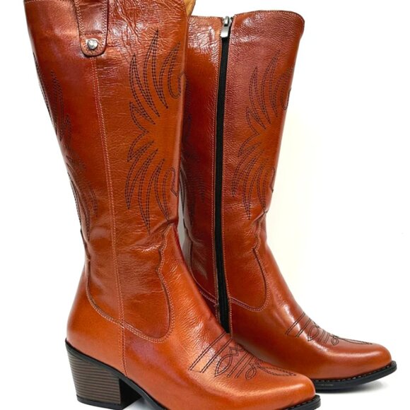Cowgirl Tall Brown Boots - Size 37 - Picture 1 of 7